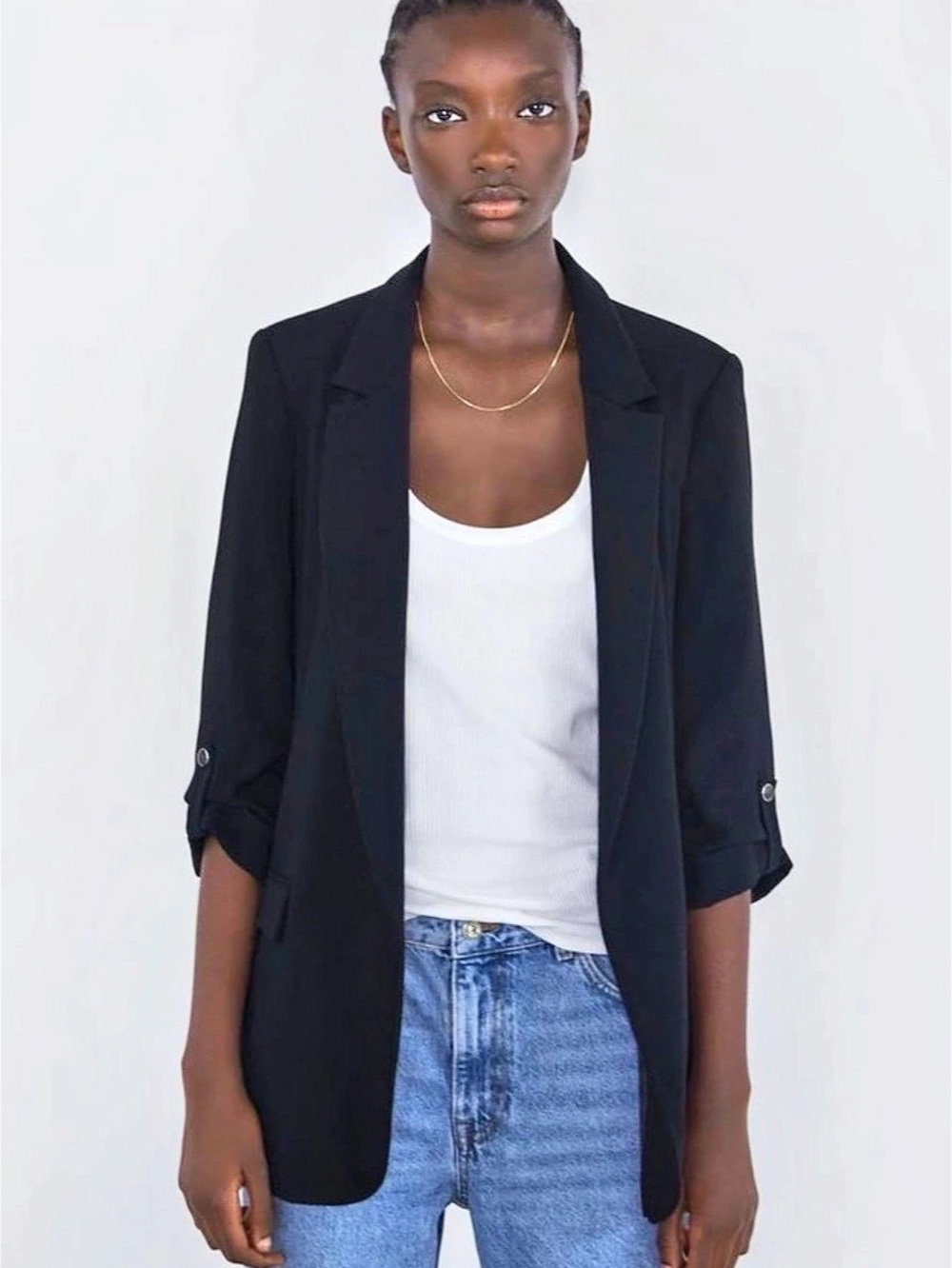 Zara Blazer with Rolled-Up Sleeves Black Small NWOT